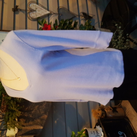 IN DEMAND ♡ Vintage Sweet Periwinkle Low Scoop V Neck Thermal 3/4 Length Top L - Picture 11 of 15